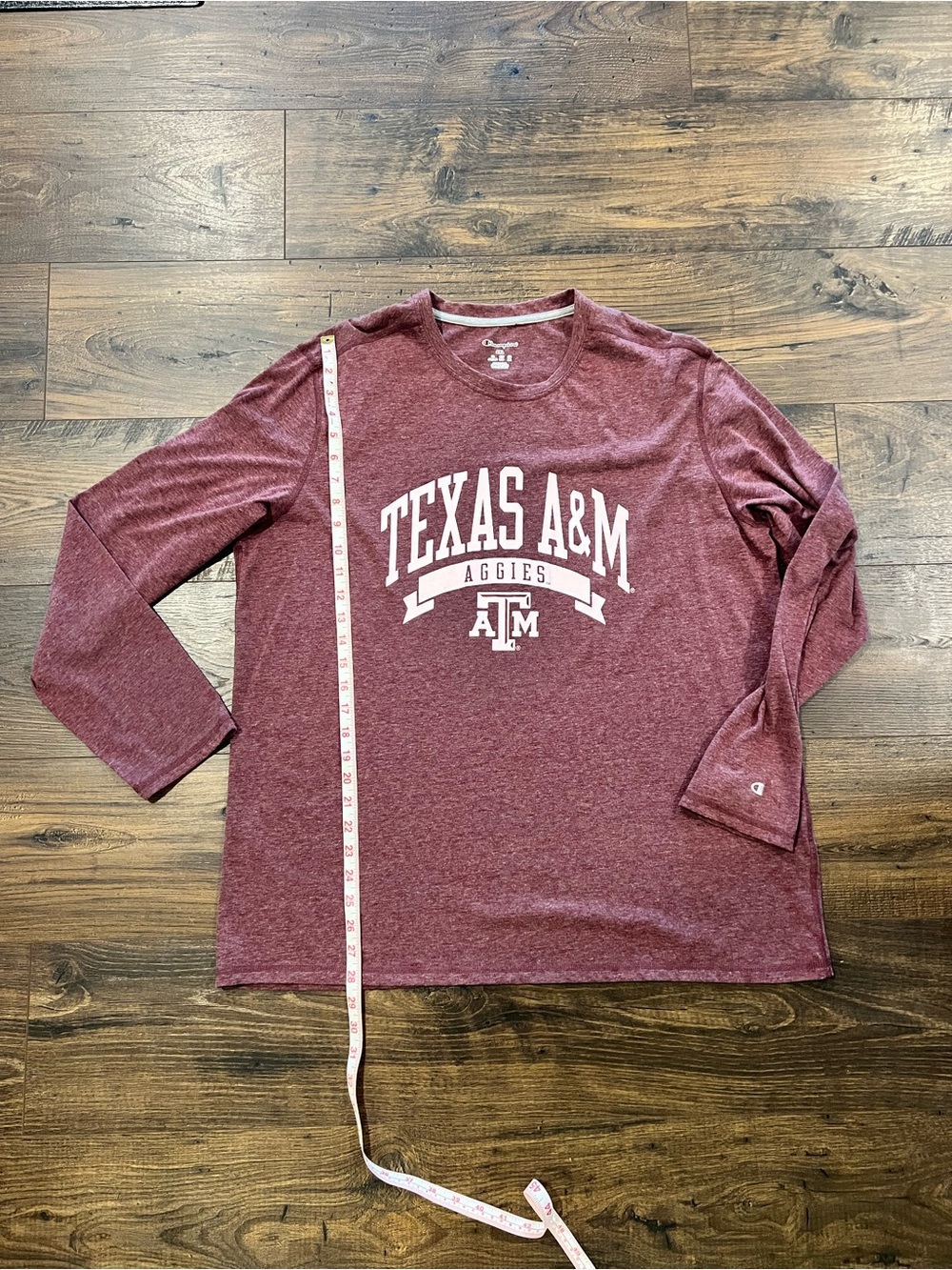 Champion Maroon Heather Long Sleeve Tee with White Neck Trim